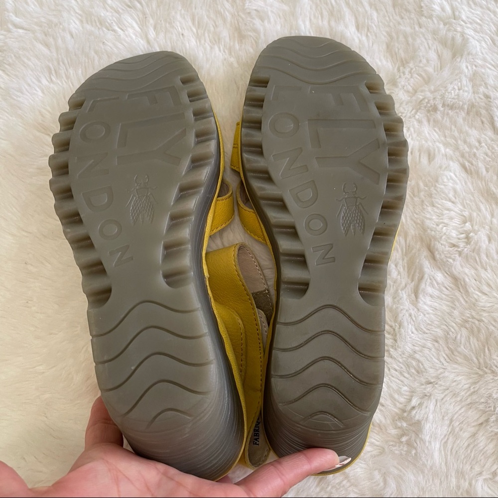 Fly London Light Yellow Leather Wedge Sandals - Picture 11 of 11